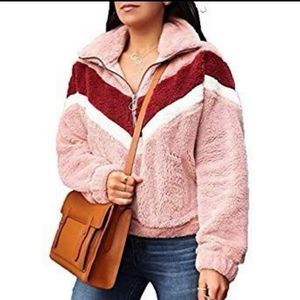 Forgotten Grace Faux Fur Chevron 1/2-Zip Pullover Fleece Jacket M